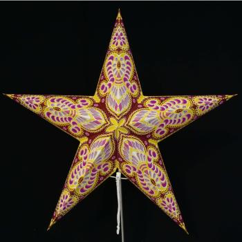 Ganesha yellow/pink/maroon - Foldable glowing star, paper poinsettia with 5 points, 60 cm